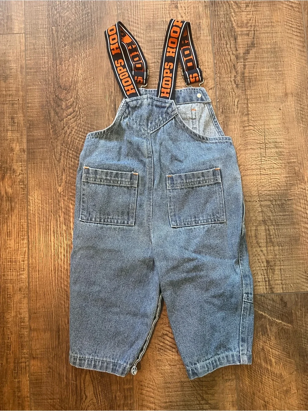 Vintage Hoop Star Kids Denim Overalls - Blue with Orange Accents